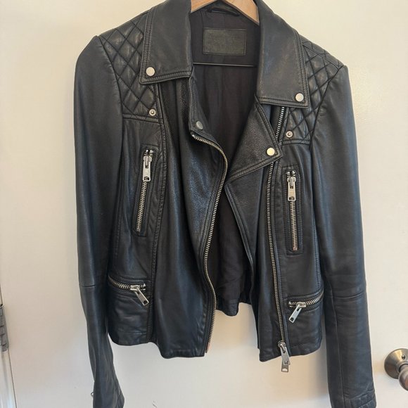 AllSaints Ink (Dark Navy) Leather Jacket Size US 6/ UK 10 - Picture 1 of 5